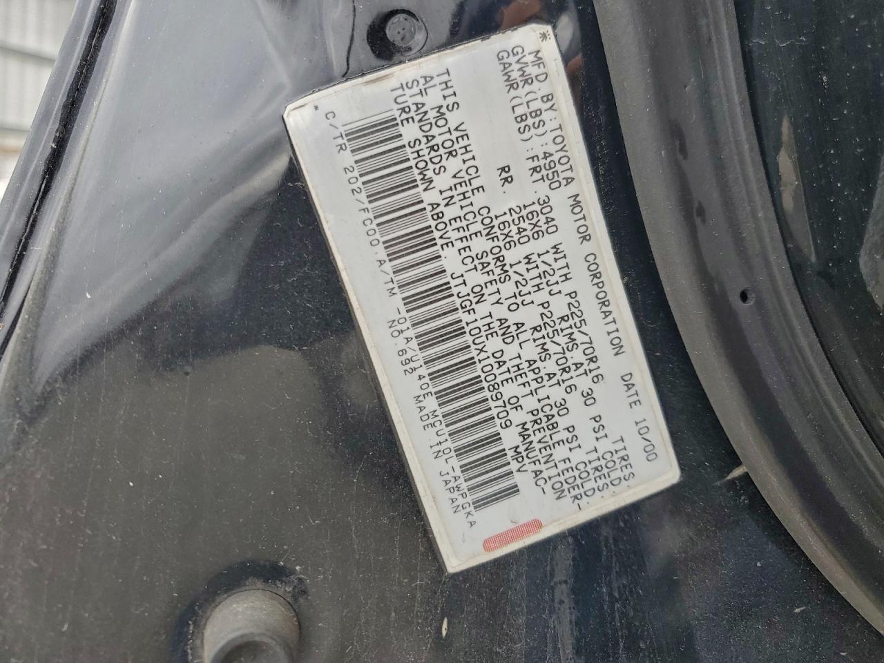 2001 Lexus Rx 300 VIN: JTJGF10UX10089709 Lot: 93201185