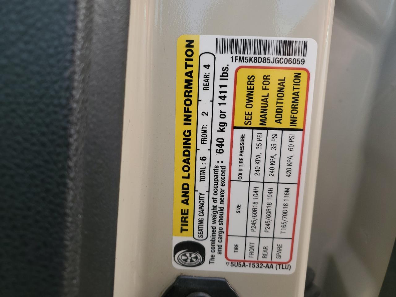 2018 Ford Explorer Xlt VIN: 1FM5K8D85JGC06059 Lot: 85423325