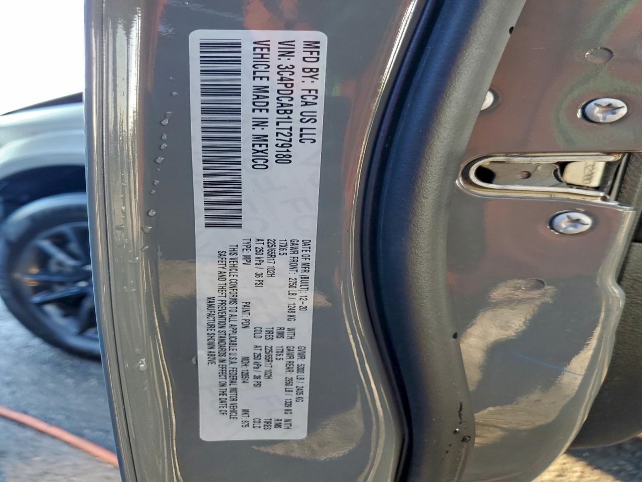 2020 Dodge Journey Se VIN: 3C4PDCAB1LT279180 Lot: 92954395