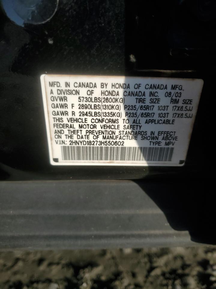 2003 Acura Mdx VIN: 2HNYD18273H550602 Lot: 85207975