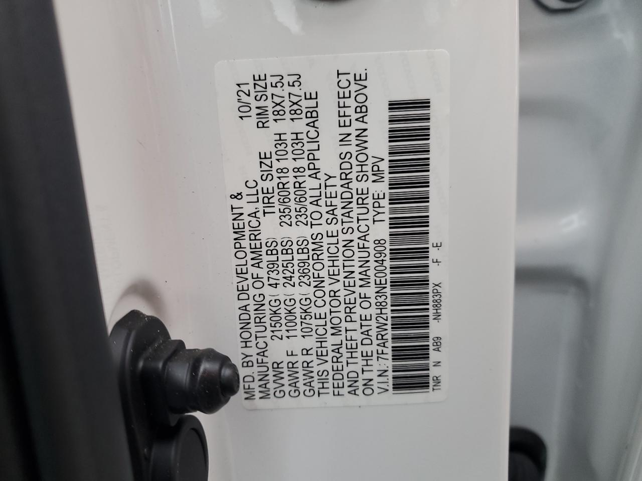 2022 Honda Cr-V Exl VIN: 7FARW2H83NE004908 Lot: 91973745