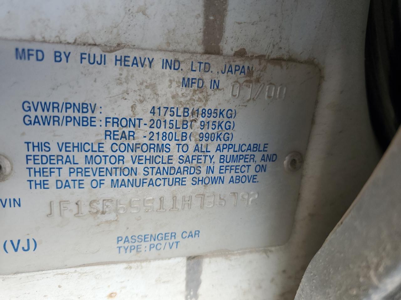 2001 Subaru Forester S VIN: JF1SF65511H736792 Lot: 92121745