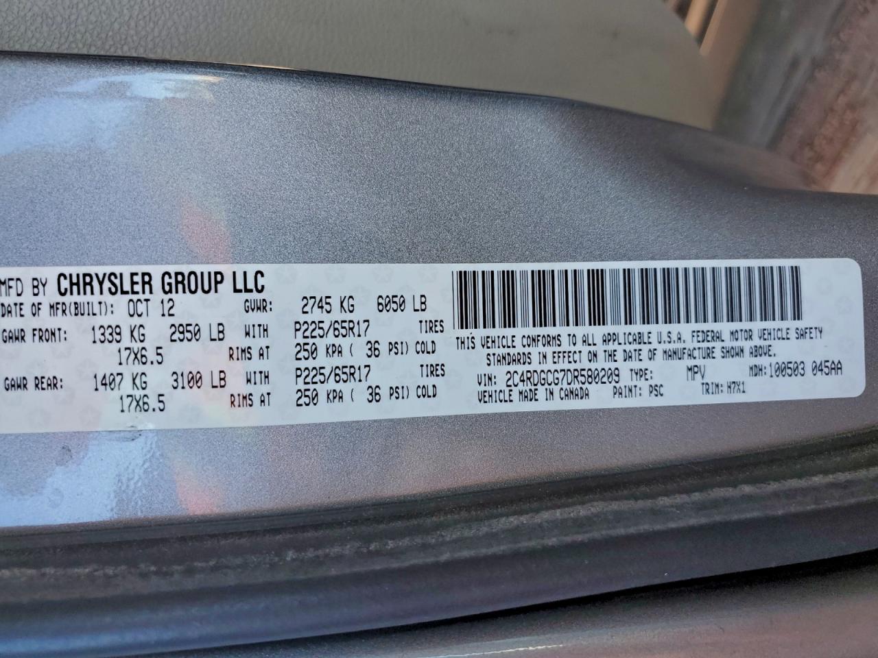 2013 Dodge Grand Caravan Sxt VIN: 2C4RDGCG7DR580209 Lot: 94406965