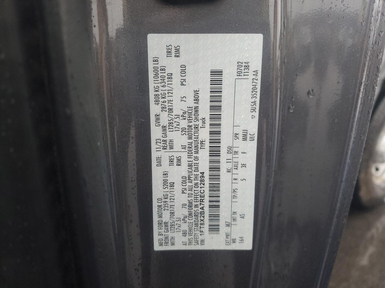 2024 Ford F250 Super Duty VIN: 1FT8X2BA7REC12894 Lot: 90926355