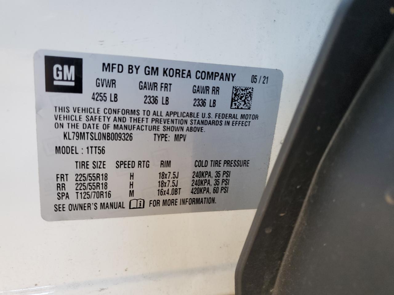 2022 Chevrolet Trailblazer Rs VIN: KL79MTSL0NB009326 Lot: 91306255