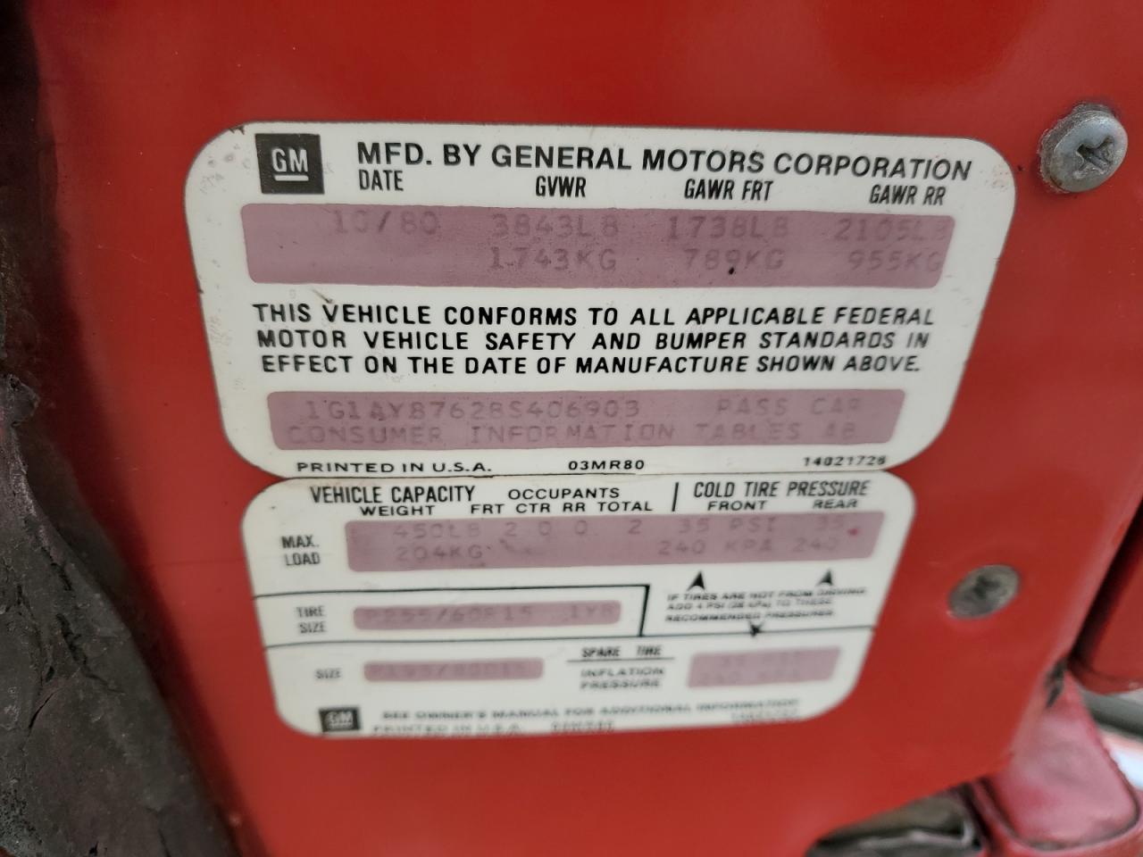 1981 Chevrolet Corvette VIN: 1G1AY8762BS406903 Lot: 91769555