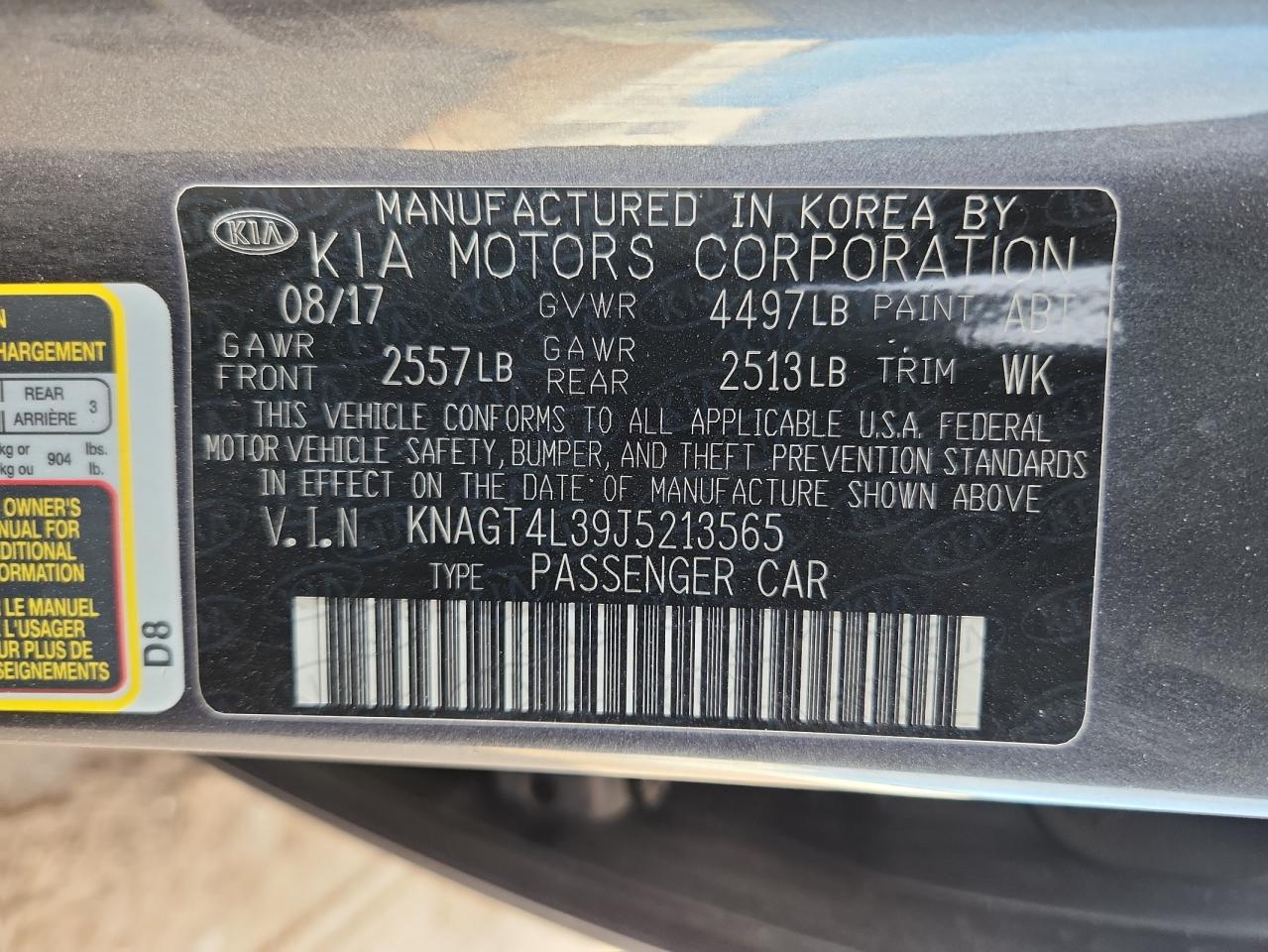 2018 Kia Optima Lx VIN: KNAGT4L39J5213565 Lot: 93813475