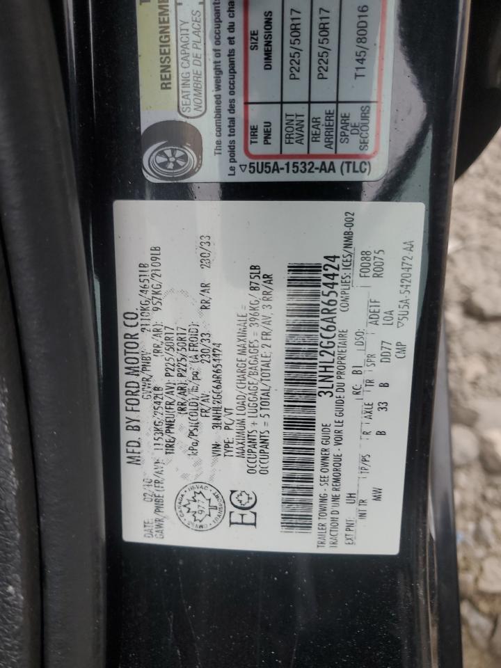 2010 Lincoln Mkz VIN: 3LNHL2GC6AR654424 Lot: 92103505