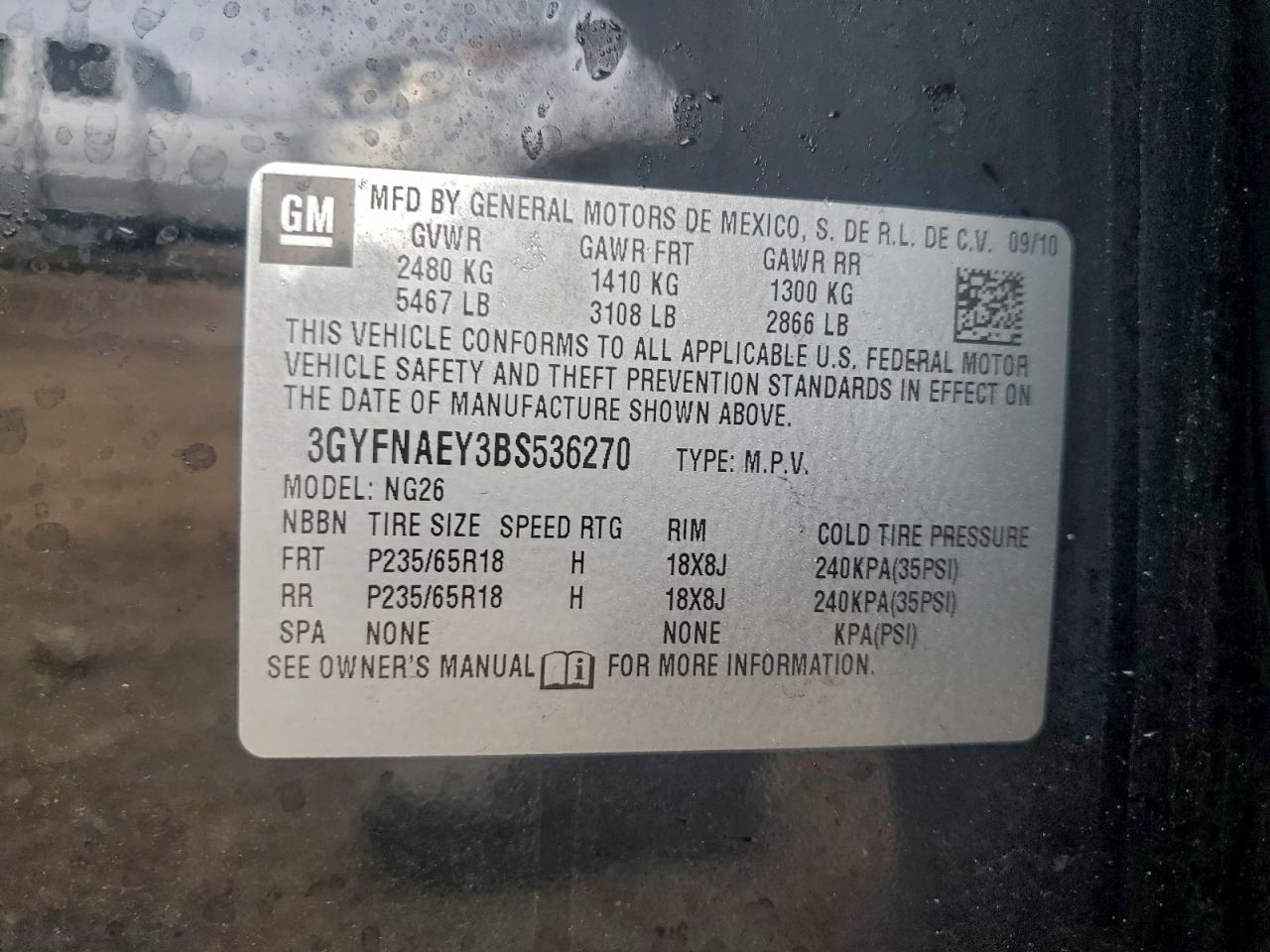 2011 Cadillac Srx Luxury Collection VIN: 3GYFNAEY3BS536270 Lot: 94119315