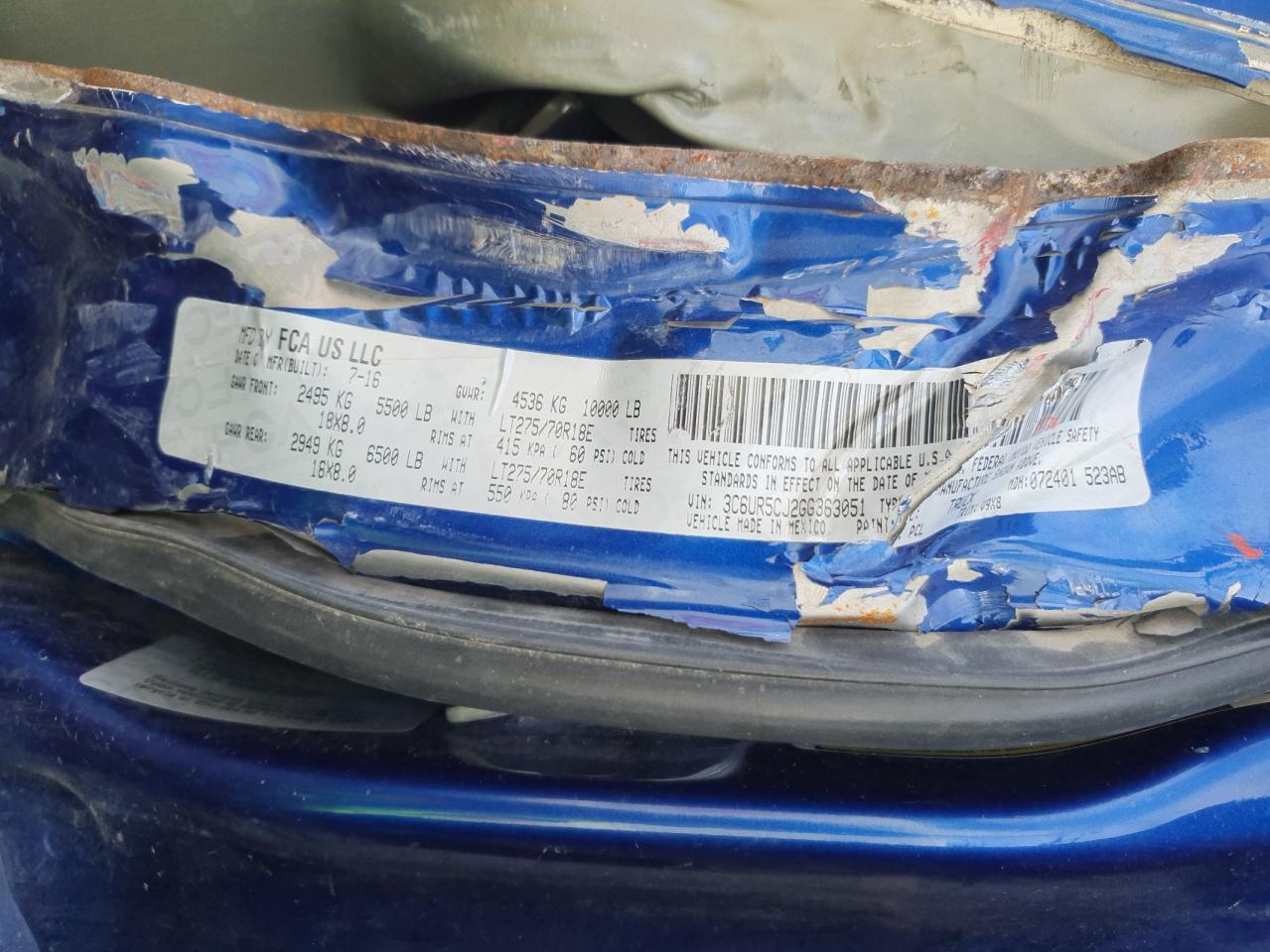 2016 Ram 2500 Flatbed Truck VIN: 3C6UR5CJ2GG363051 Lot: 92128865