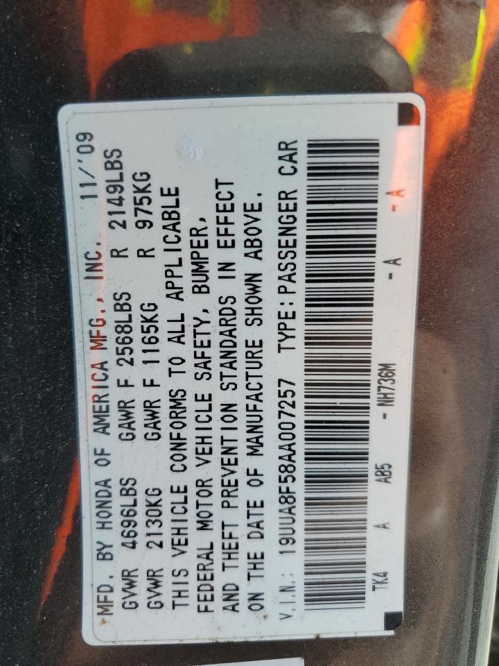 2010 Acura Tl VIN: 19UUA8F58AA007257 Lot: 91734805