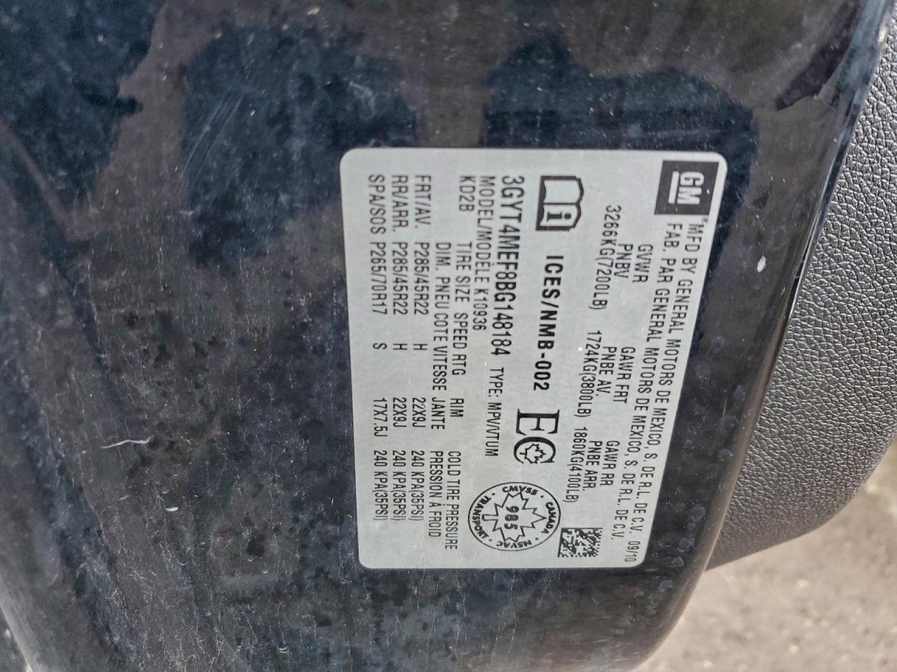 2011 Cadillac Escalade Ext Luxury VIN: 3GYT4MEF8BG148184 Lot: 93293905