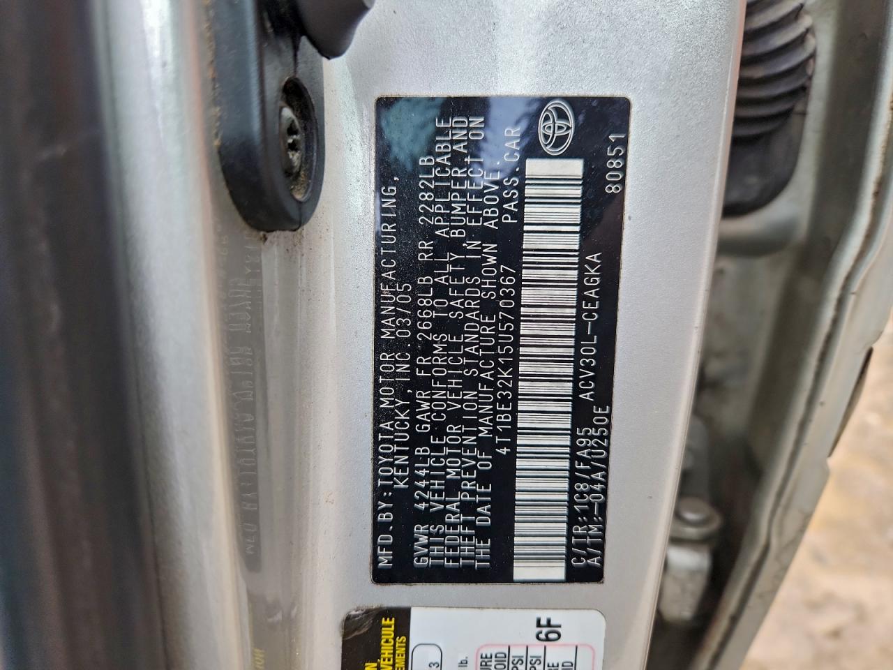 2005 Toyota Camry Le VIN: 4T1BE32K15U570367 Lot: 94127665