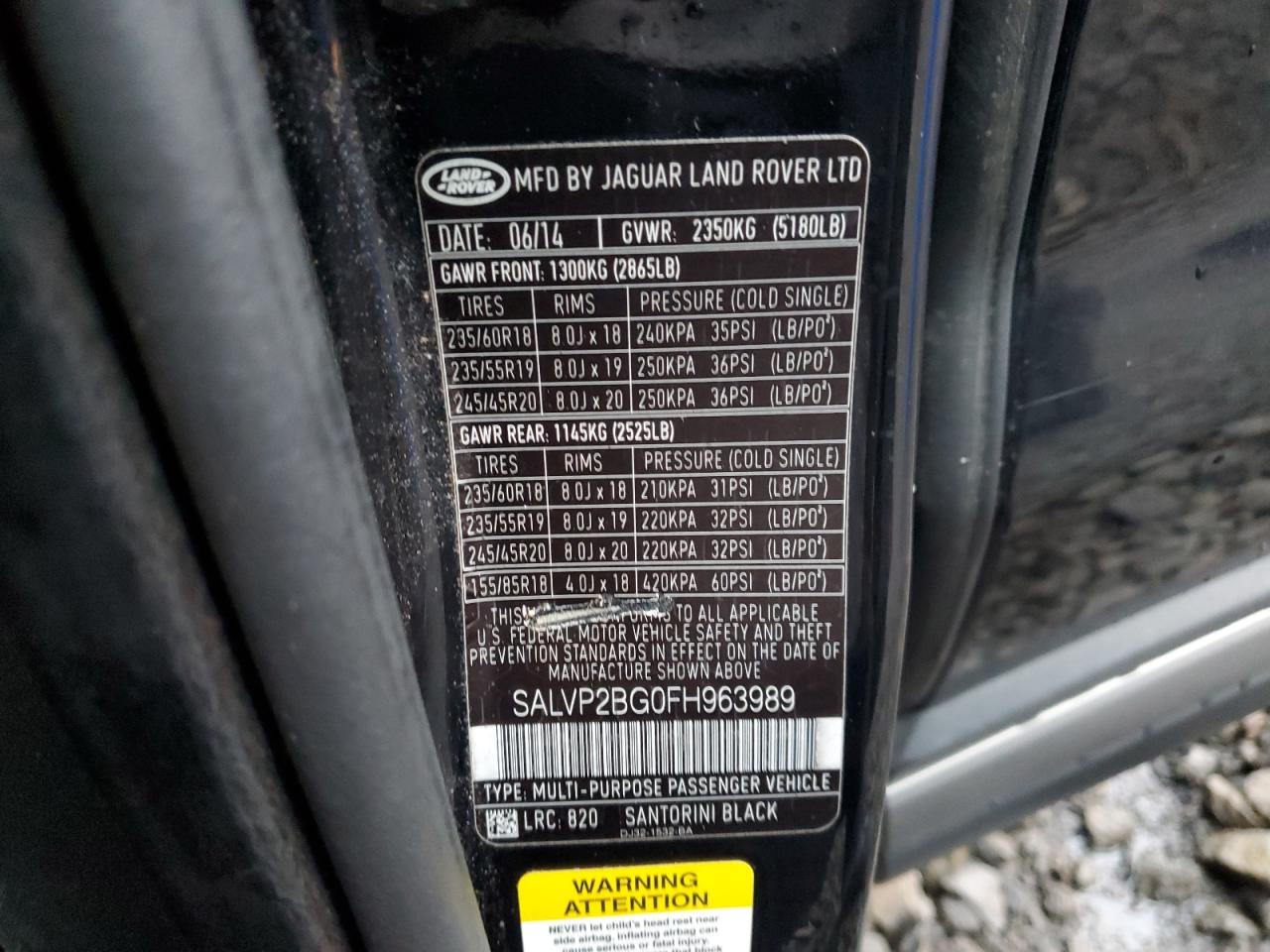 2015 Land Rover Range Rover Evoque Pure Plus VIN: SALVP2BG0FH963989 Lot: 92900045