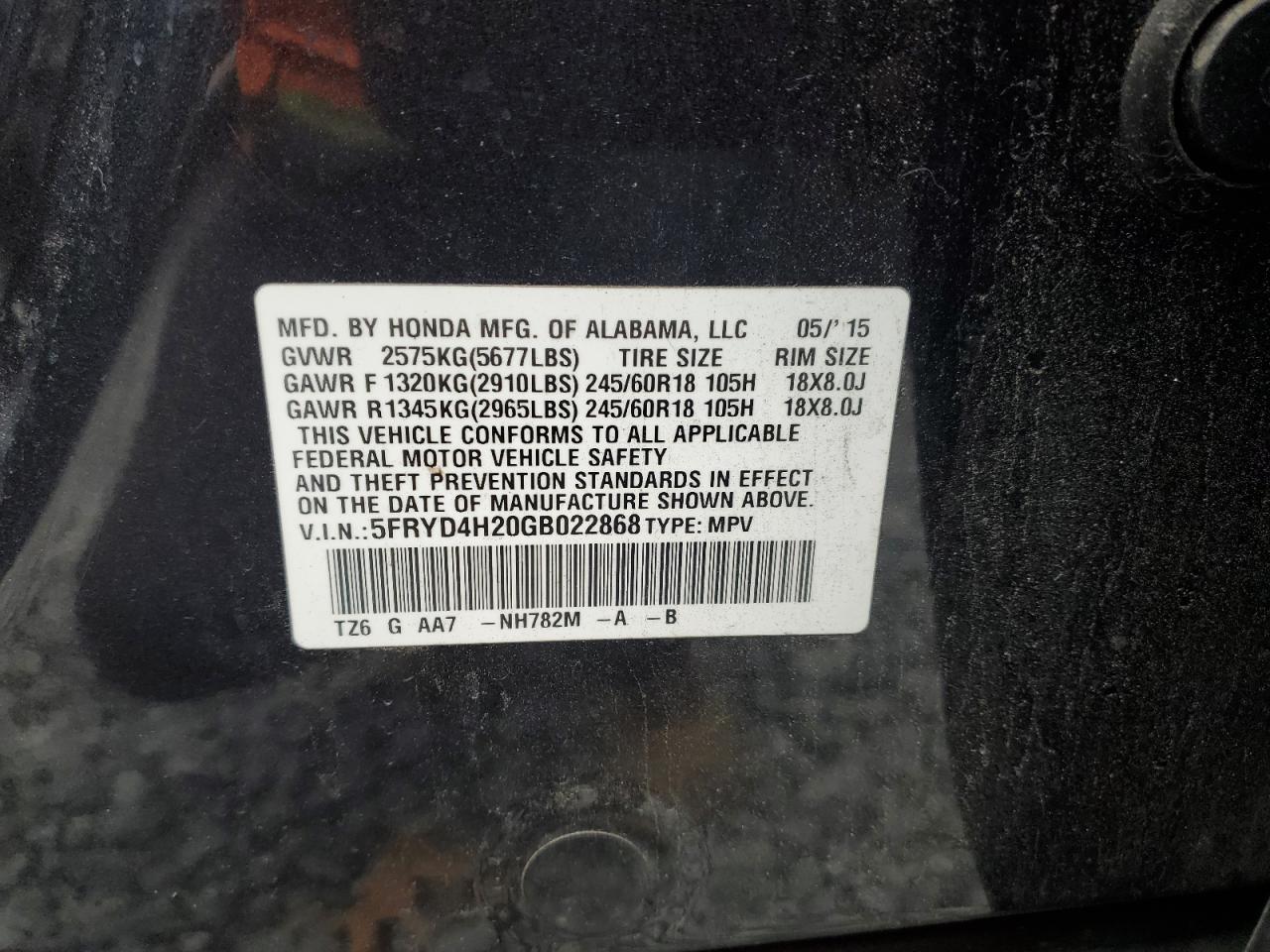 2016 Acura Mdx VIN: 5FRYD4H20GB022868 Lot: 91100495