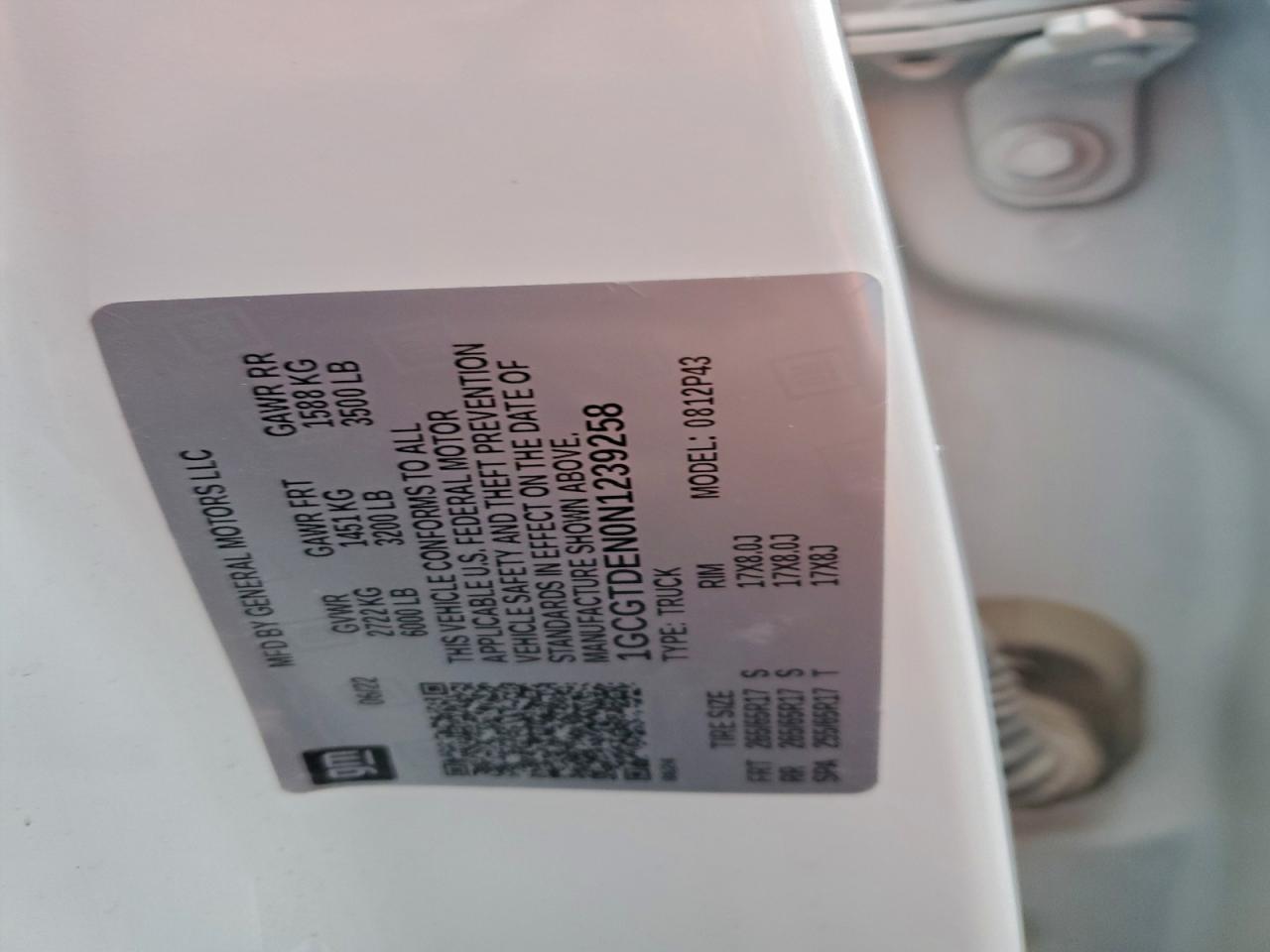 2022 Chevrolet Colorado Z71 VIN: 1GCGTDEN0N1239258 Lot: 93616635