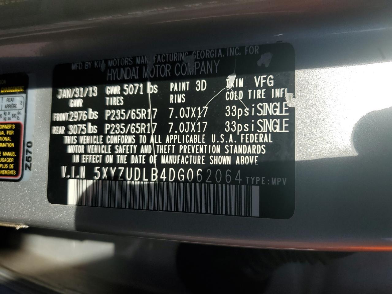 2013 Hyundai Santa Fe Sport VIN: 5XYZUDLB4DG062064 Lot: 93489805