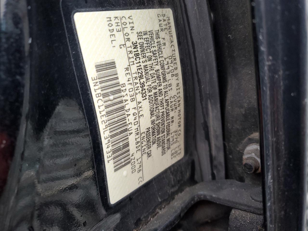 2009 Nissan Versa S VIN: 3N1BC11E29L394331 Lot: 93393125