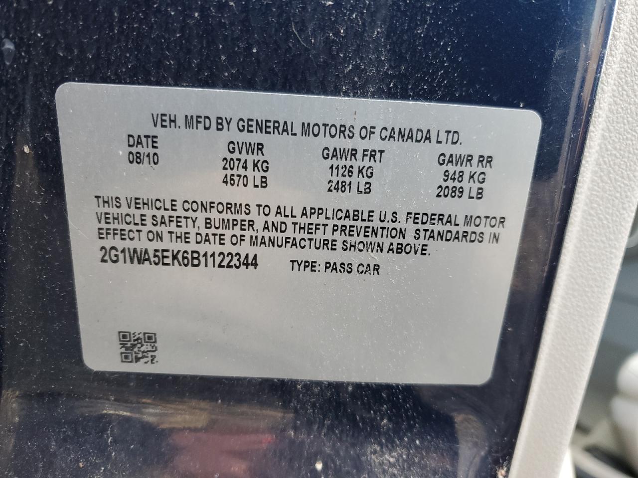 2011 Chevrolet Impala Ls VIN: 2G1WA5EK6B1122344 Lot: 90350235