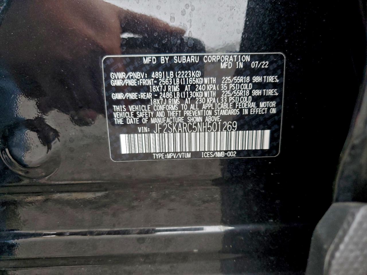 2022 Subaru Forester Touring VIN: JF2SKARC5NH501269 Lot: 93430975