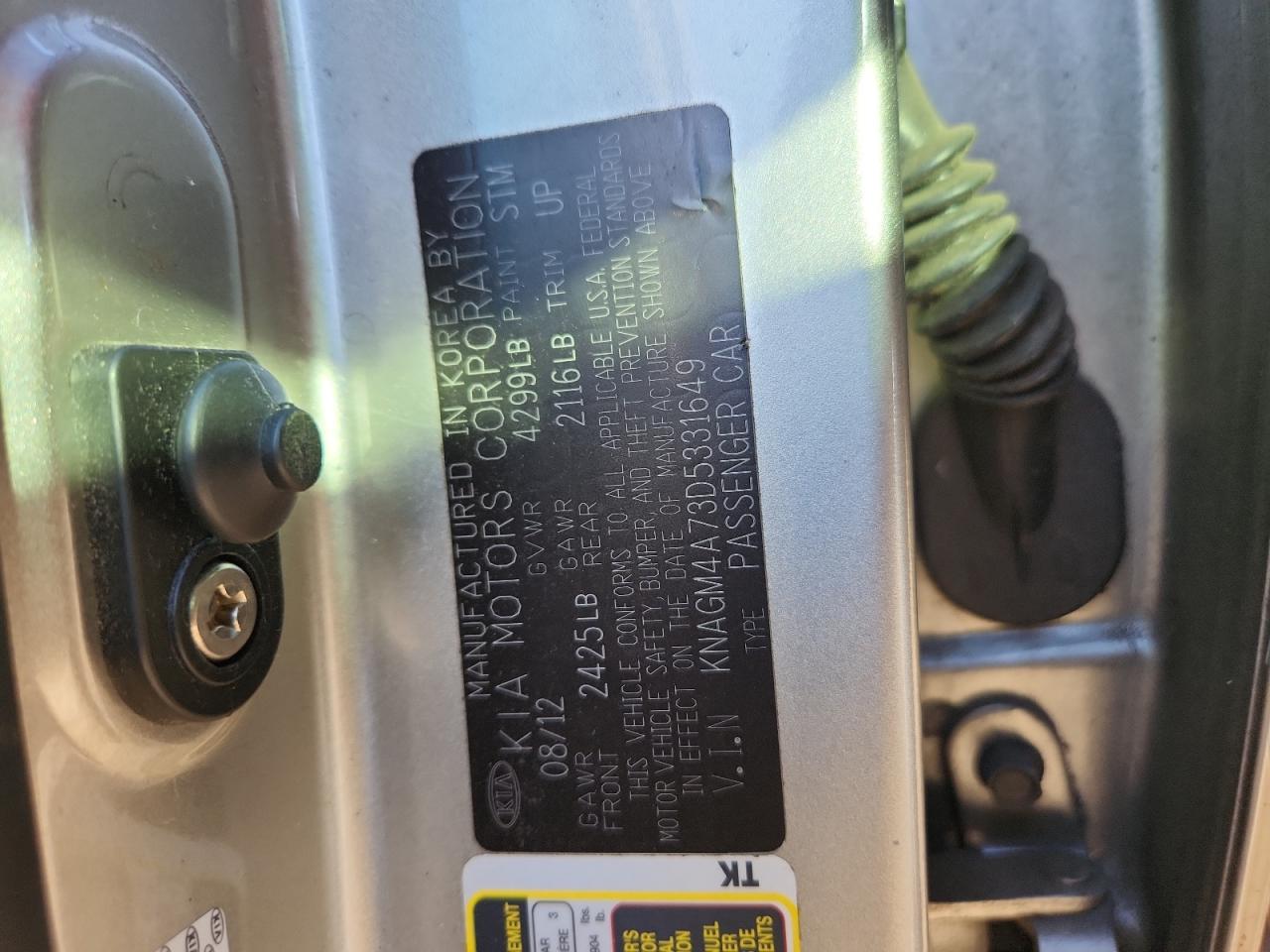 2013 Kia Optima Lx VIN: KNAGM4A73D5331649 Lot: 92716815