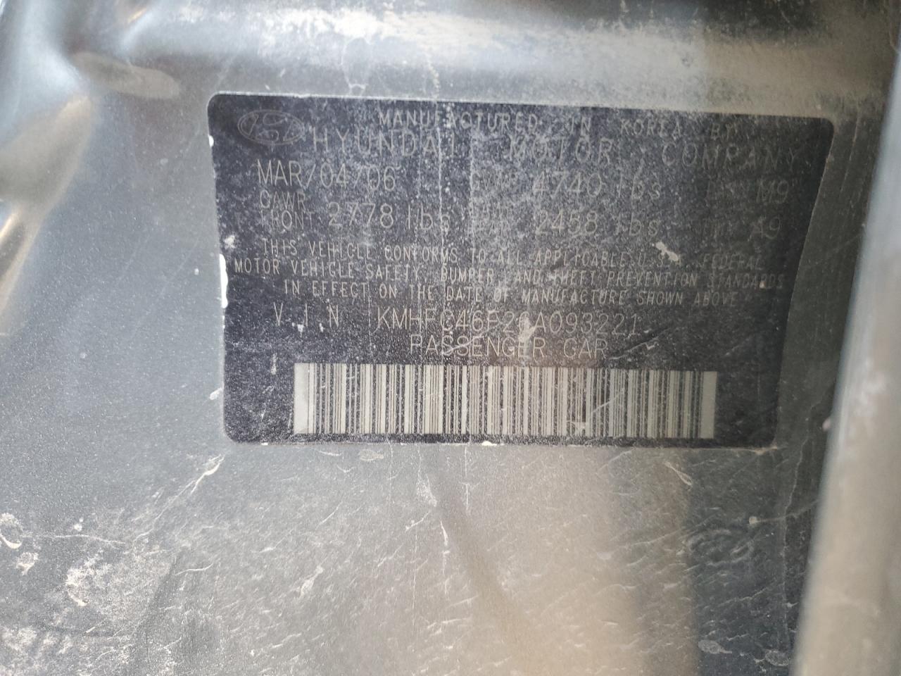 2006 Hyundai Azera Se VIN: KMHFC46F26A093221 Lot: 91799515