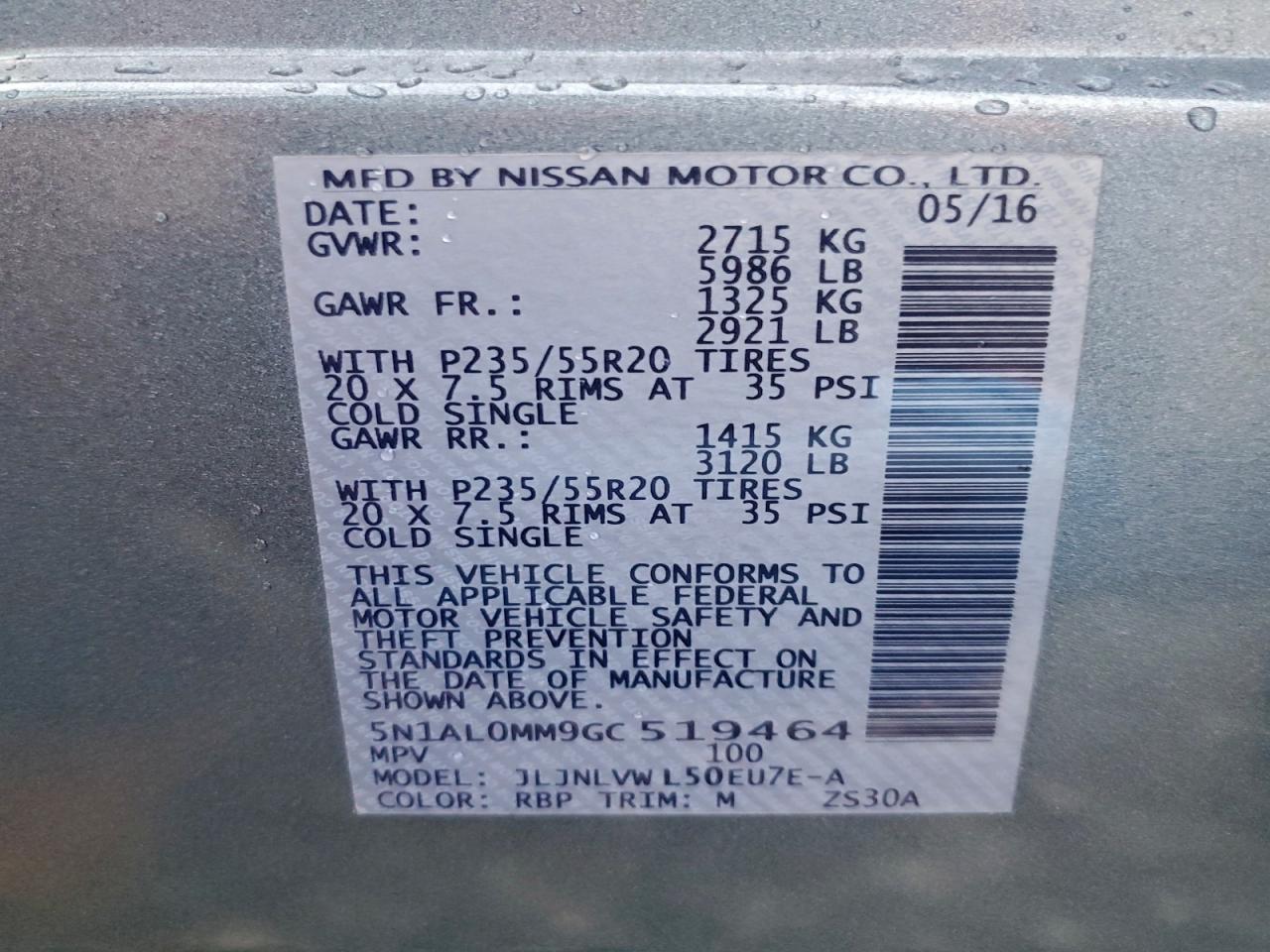 2016 Infiniti Qx60 VIN: 5N1AL0MM9GC519464 Lot: 94158395