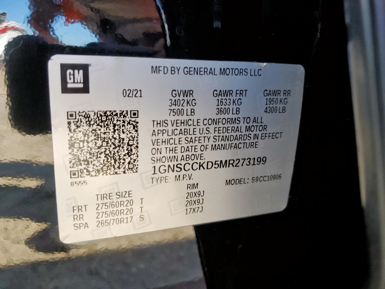 2021 Chevrolet Suburban C1500 Lt VIN: 1GNSCCKD5MR273199 Lot: 91530255