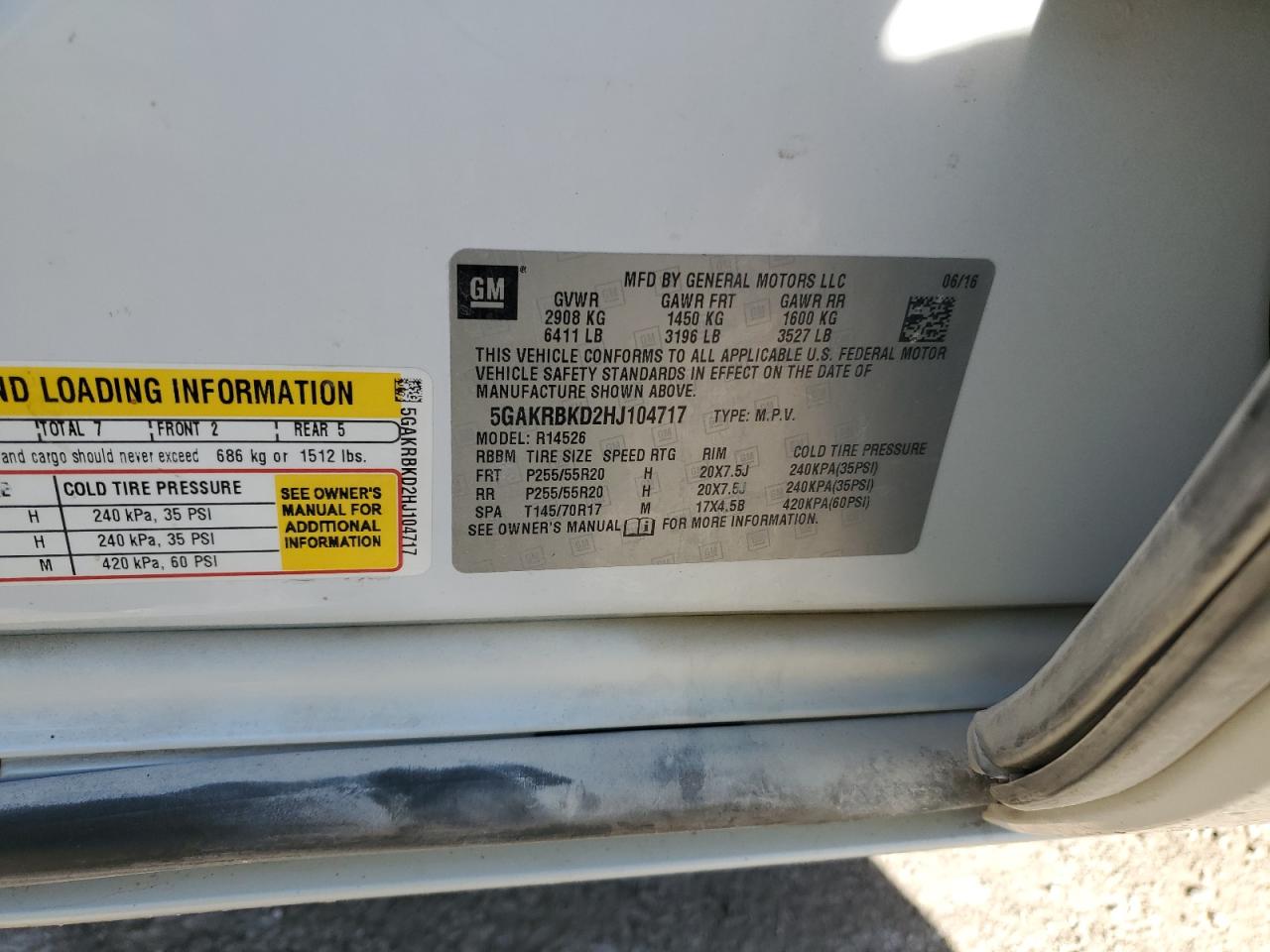 2017 Buick Enclave VIN: 5GAKRBKD2HJ104717 Lot: 91485465