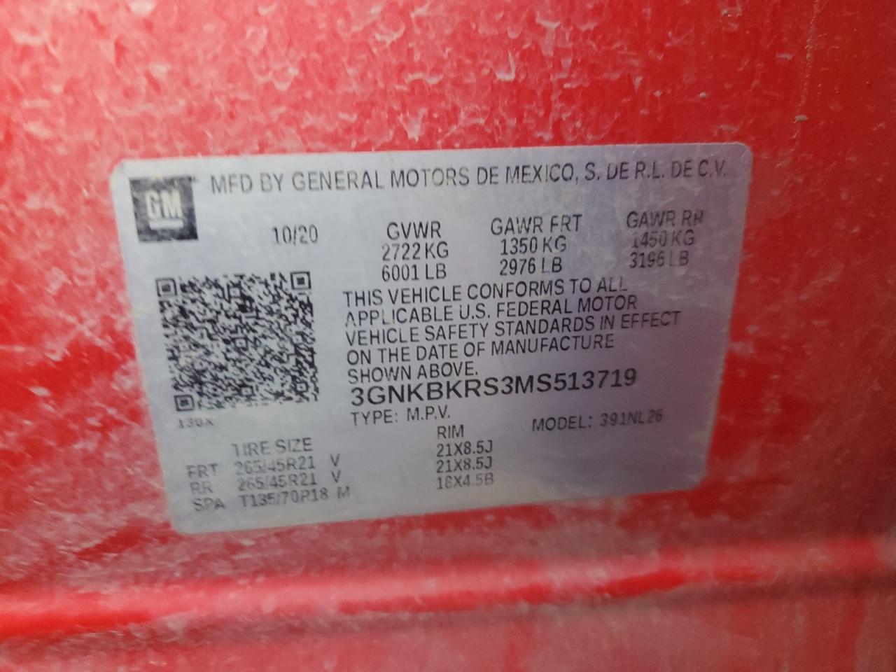 2021 Chevrolet Blazer Rs VIN: 3GNKBKRS3MS513719 Lot: 93512835