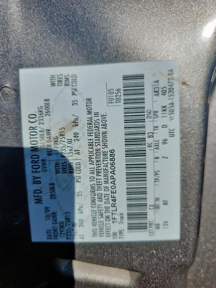 2010 Ford Ranger Super Cab VIN: 1FTLR4FE0APA06886 Lot: 92579175