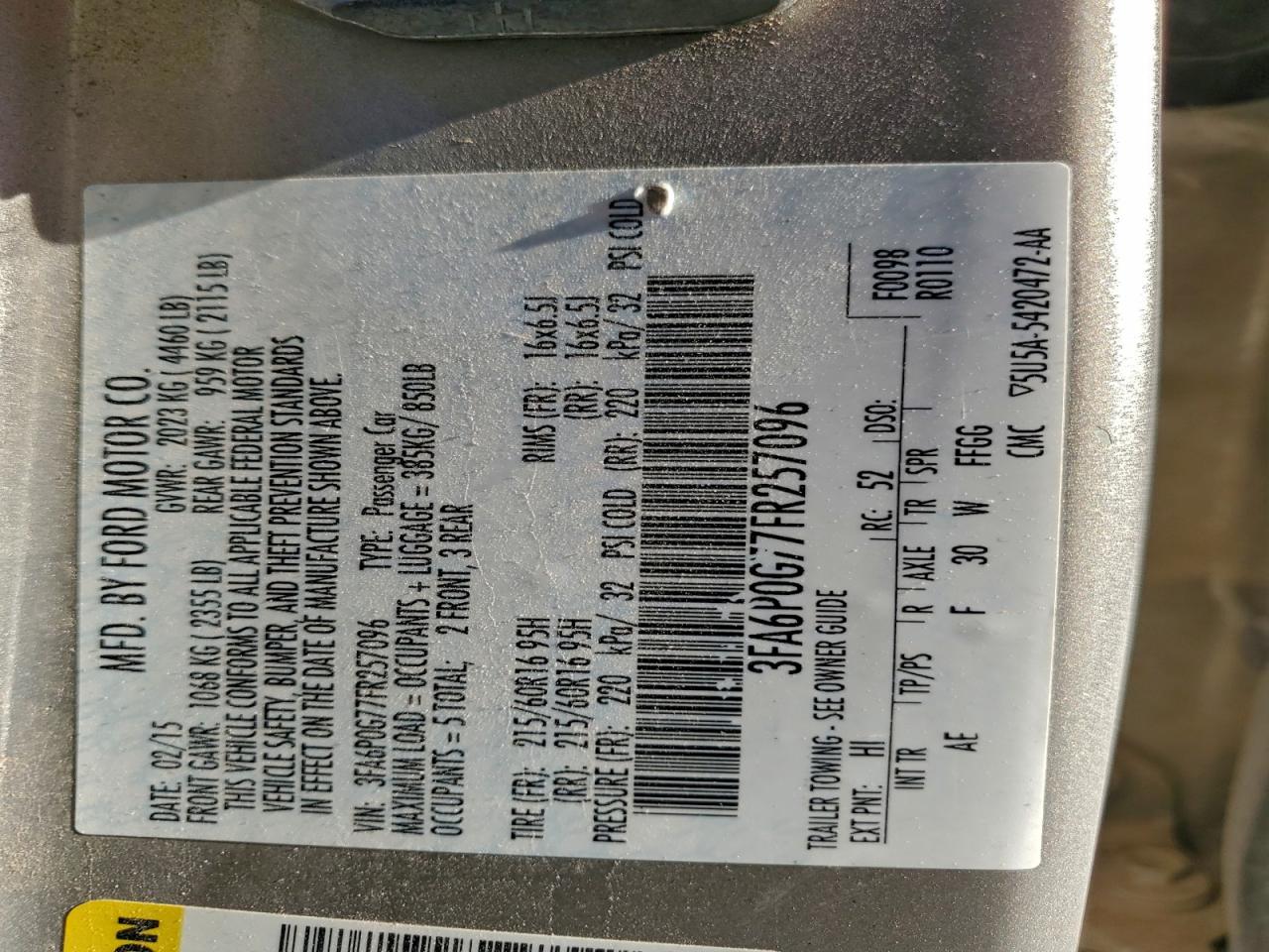 2015 Ford Fusion S VIN: 3FA6P0G77FR257096 Lot: 90877575