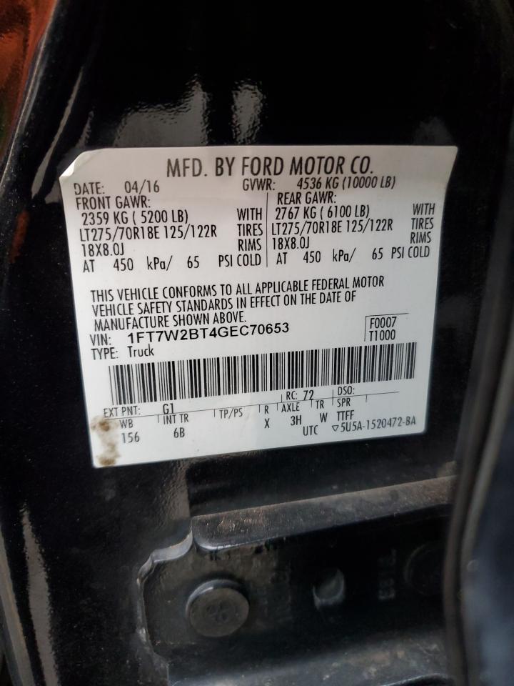 2016 Ford F250 Super Duty VIN: 1FT7W2BT4GEC70653 Lot: 91643255