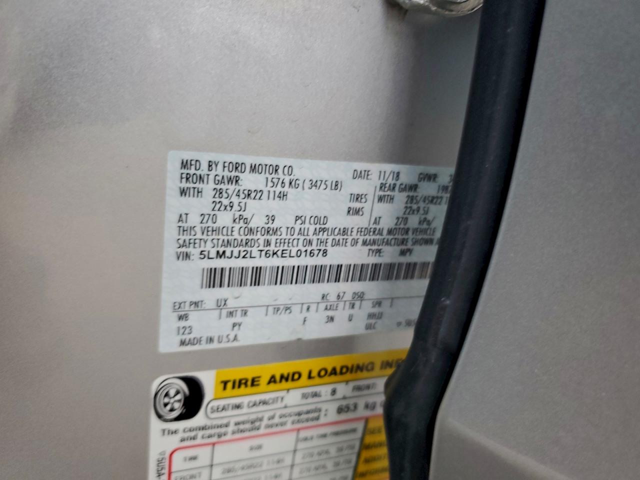 2019 Lincoln Navigator Reserve VIN: 5LMJJ2LT6KEL01678 Lot: 93228325