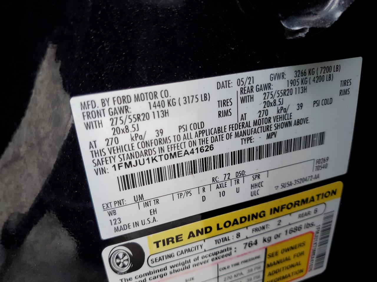 2021 Ford Expedition Limited VIN: 1FMJU1KT0MEA41626 Lot: 91775875