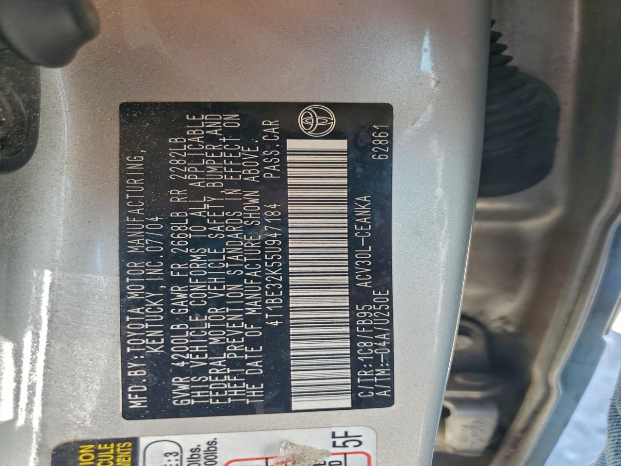 2005 Toyota Camry Le VIN: 4T1BE32K55U947184 Lot: 85441365