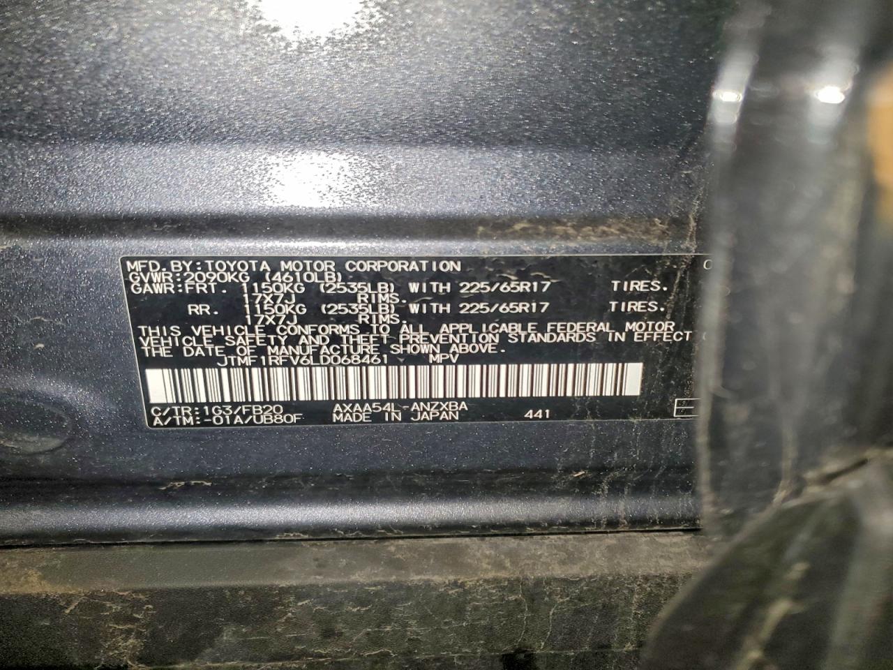 2020 Toyota Rav4 Le VIN: JTMF1RFV6LD068461 Lot: 53196954