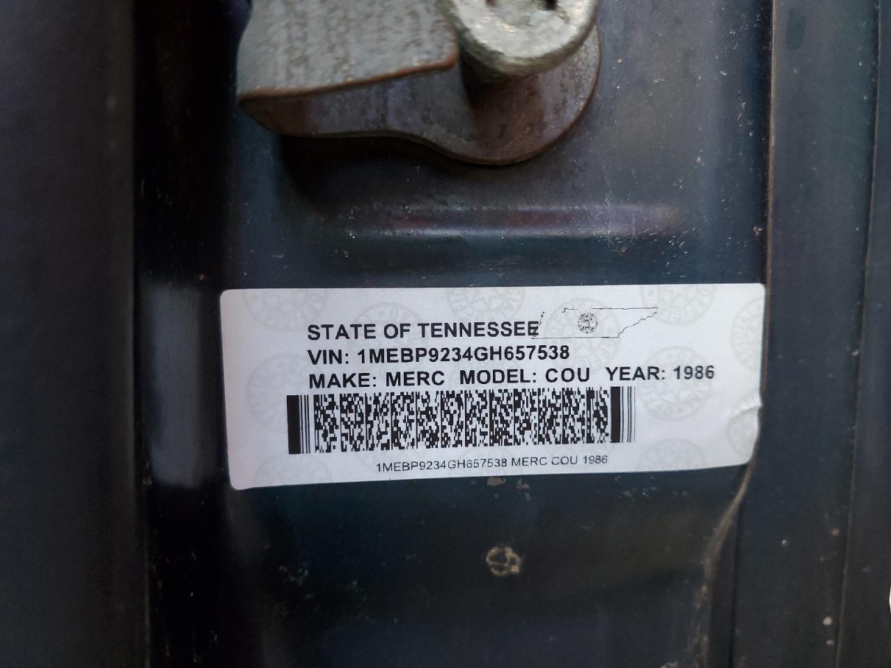 1986 Mercury Cougar VIN: 1MEBP9234GH657538 Lot: 58998655