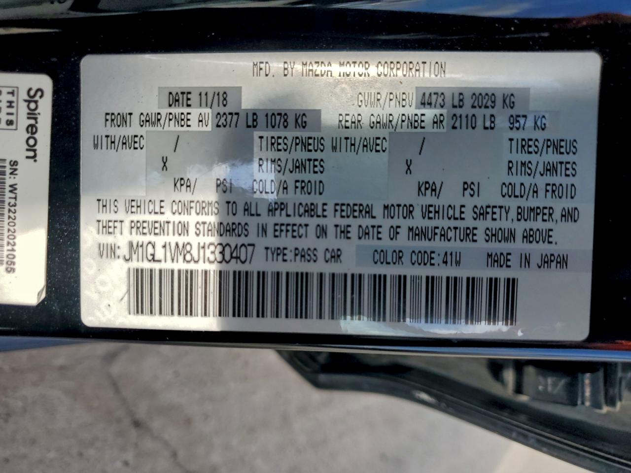 2018 Mazda 6 Touring VIN: JM1GL1VM8J1330407 Lot: 92806985