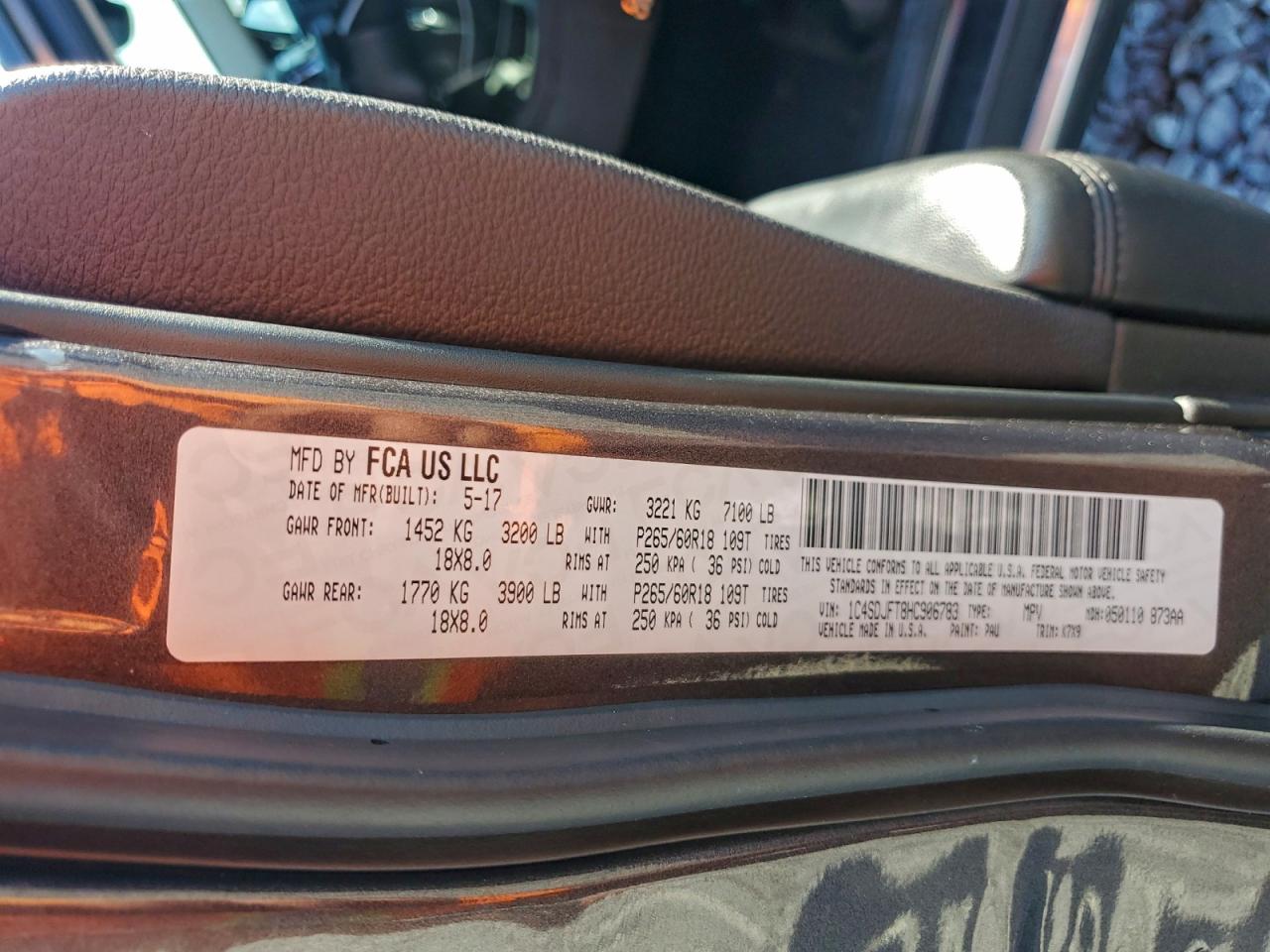 2017 Dodge Durango Ssv VIN: 1C4SDJFT8HC906783 Lot: 93775485