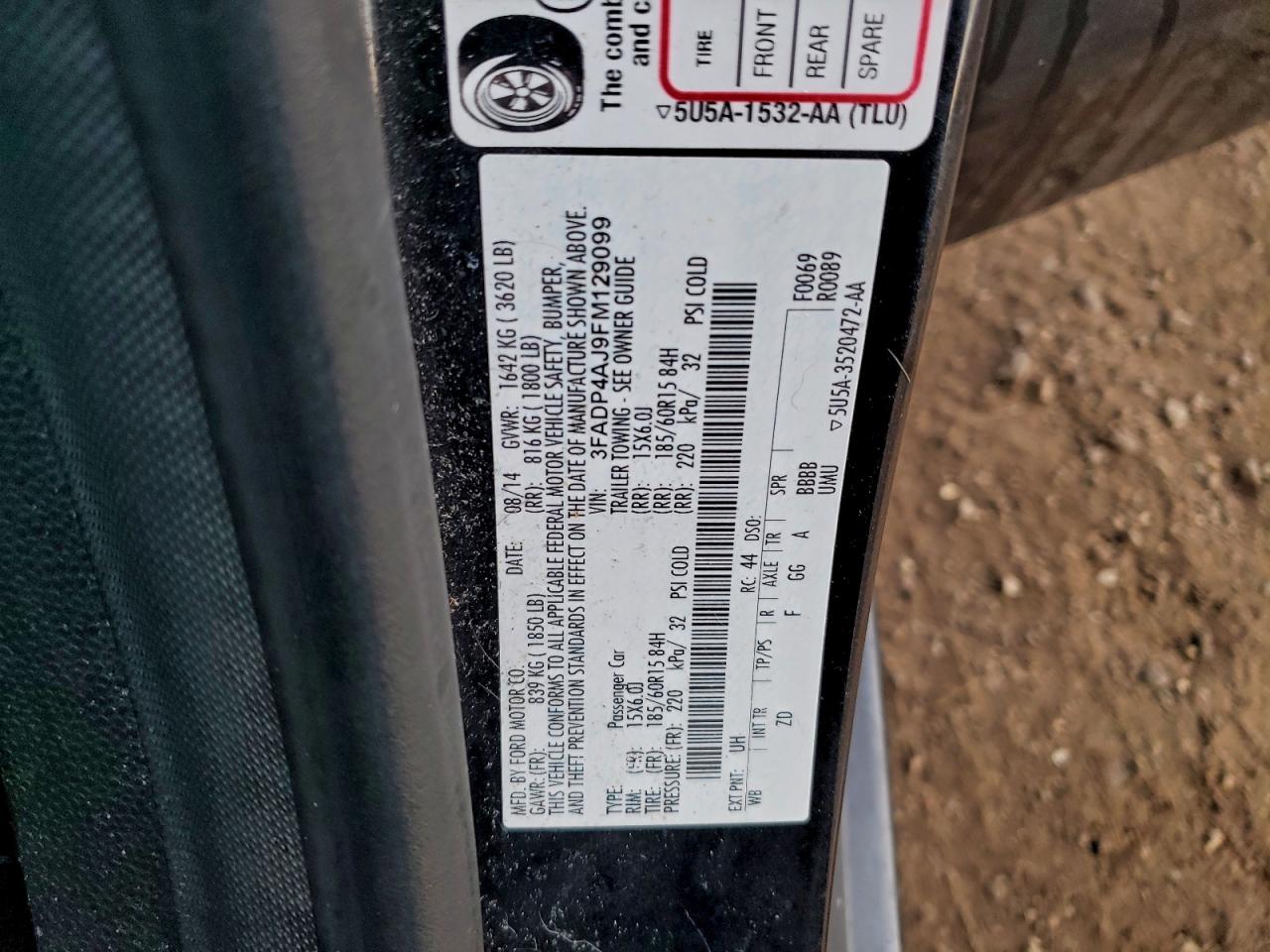 2015 Ford Fiesta S VIN: 3FADP4AJ9FM129099 Lot: 93954055