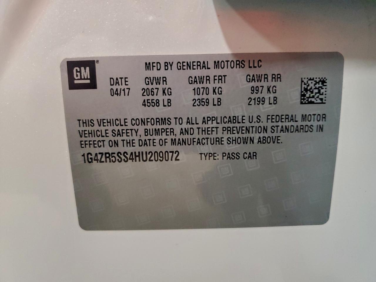 2017 Buick Lacrosse Premium VIN: 1G4ZR5SS4HU209072 Lot: 93490315