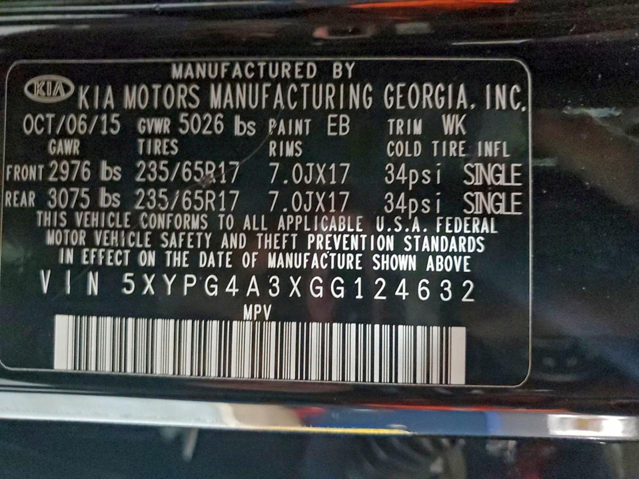 2016 Kia Sorento Lx VIN: 5XYPG4A3XGG124632 Lot: 94748135