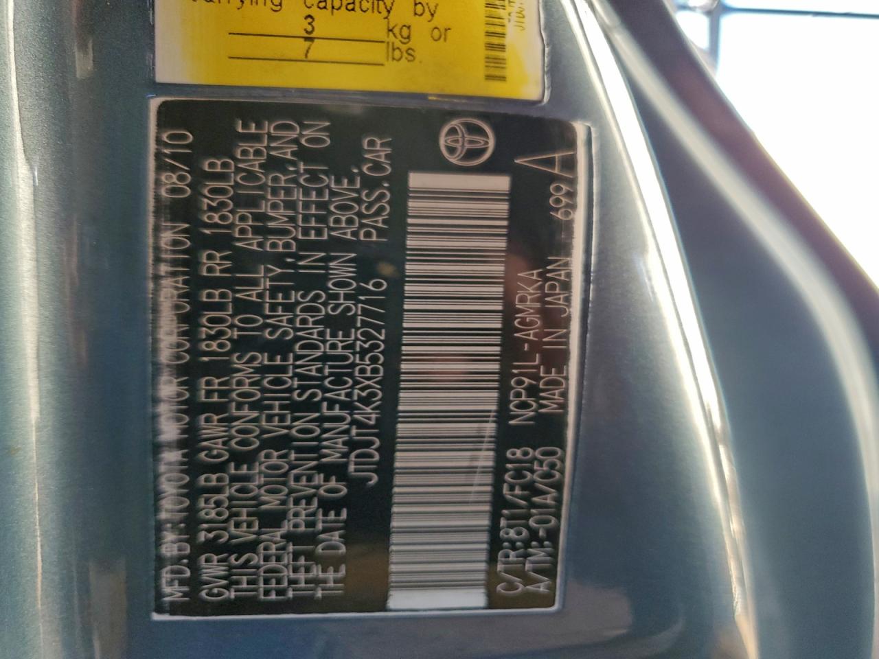 2011 Toyota Yaris VIN: JTDJT4K3XB5327716 Lot: 93685875