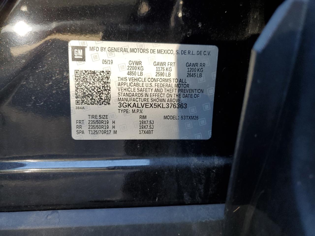 2019 GMC Terrain Slt VIN: 3GKALVEX5KL376363 Lot: 92431775