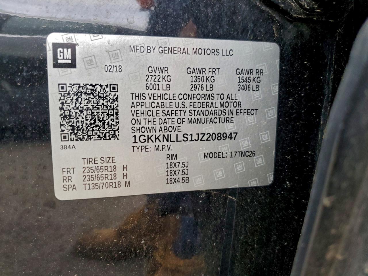 2018 GMC Acadia Sle VIN: 1GKKNLLS1JZ208947 Lot: 82711795