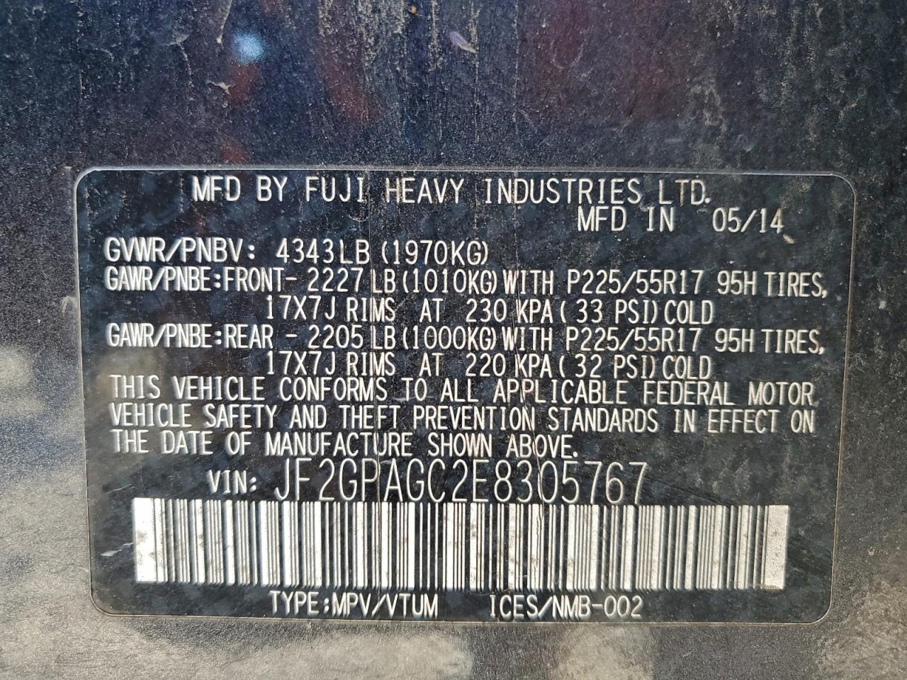 2014 Subaru Xv Crosstrek 2.0 Limited VIN: JF2GPAGC2E8305767 Lot: 94551485