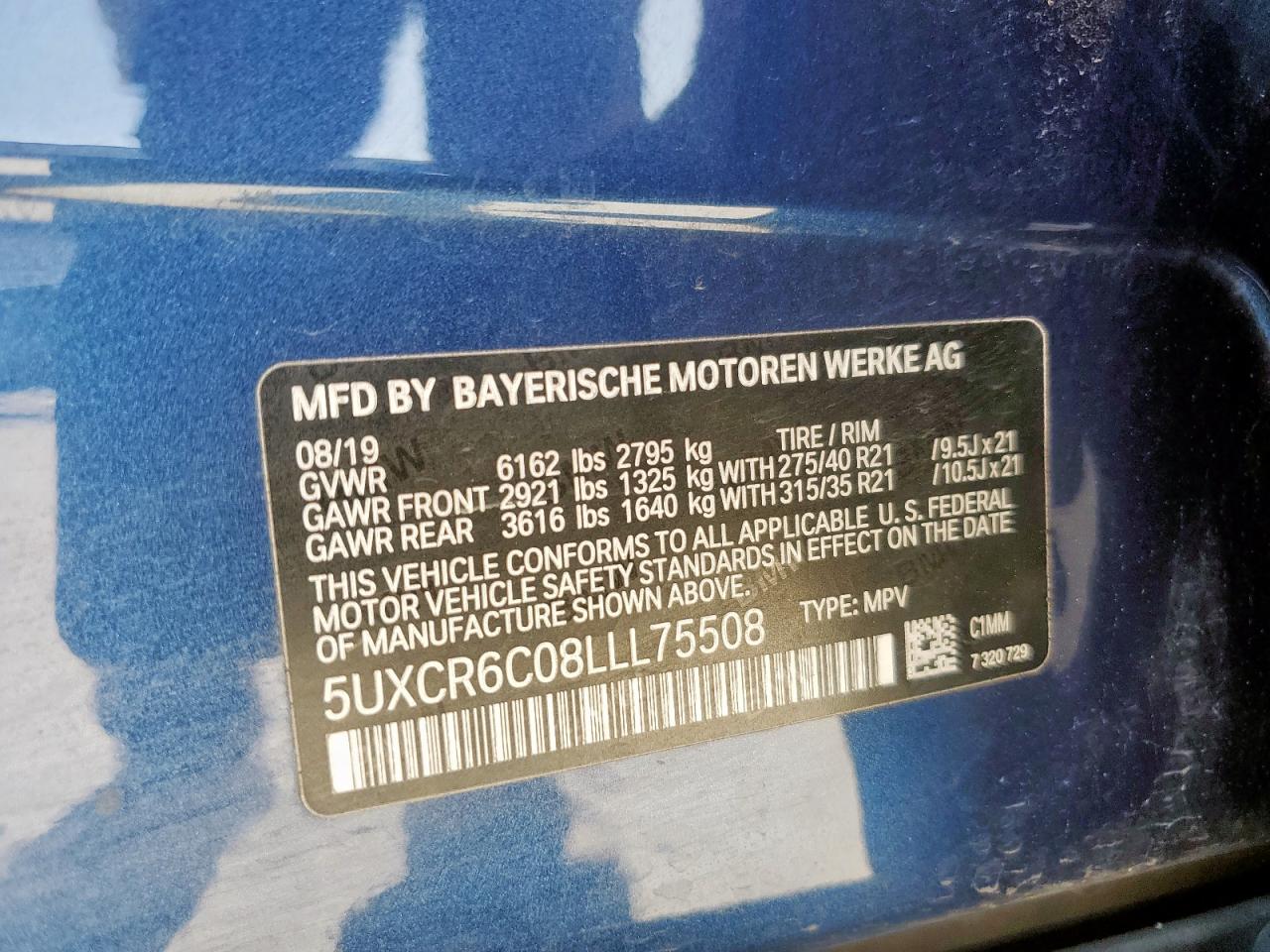 2020 BMW X5 xDrive40I VIN: 5UXCR6C08LLL75508 Lot: 89919965