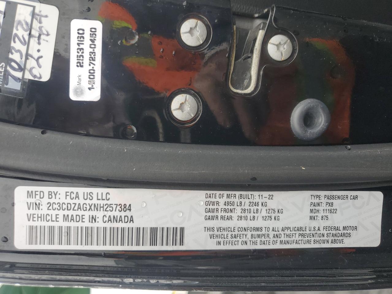 2022 Dodge Challenger Sxt VIN: 2C3CDZAGXNH257384 Lot: 92731385