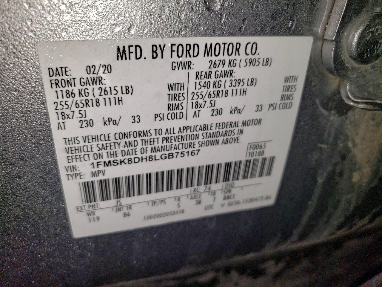 2020 Ford Explorer Xlt VIN: 1FMSK8DH8LGB75167 Lot: 92284355